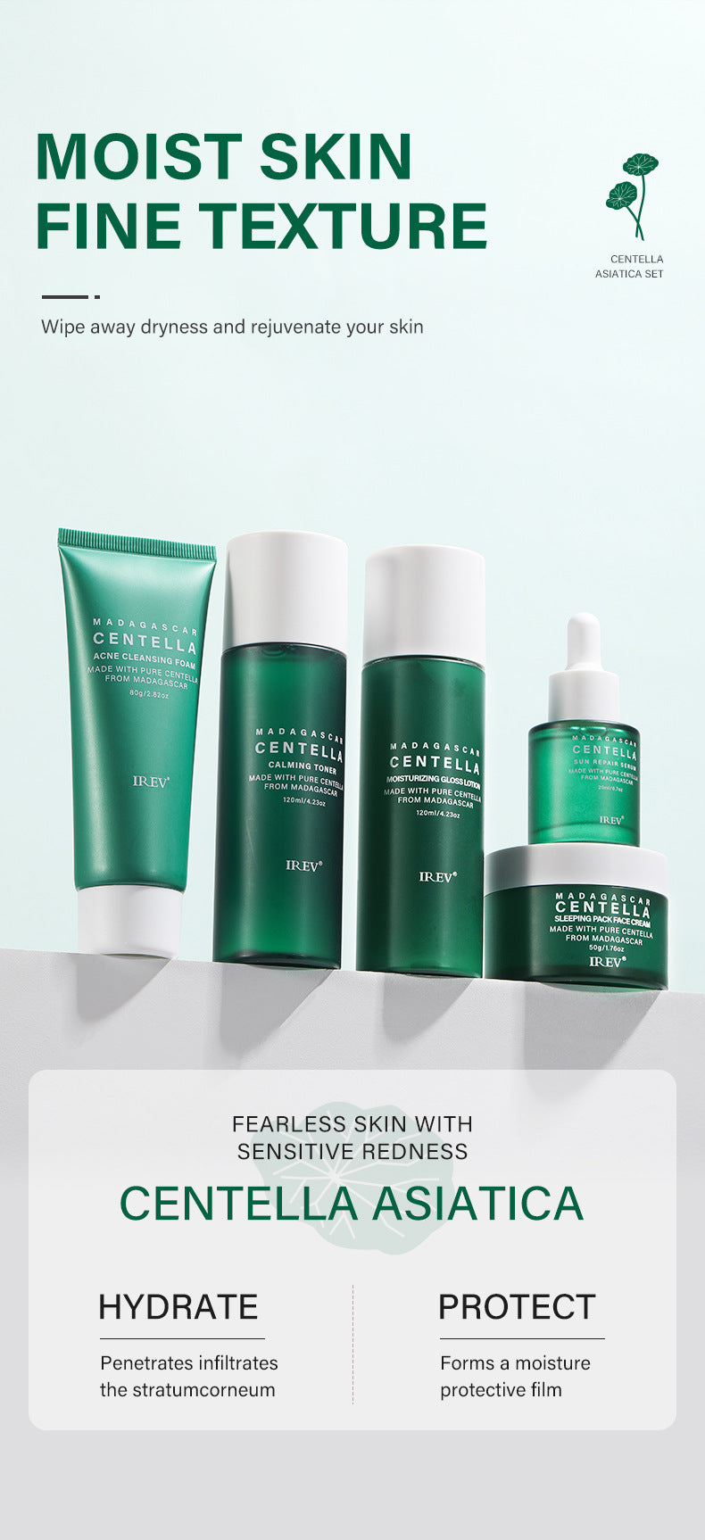 Private Label Skin Repair Centella Skin Care Kit Soothes Acne Face Care Centella Asiatica Extract Natural Facial Skin Care Set