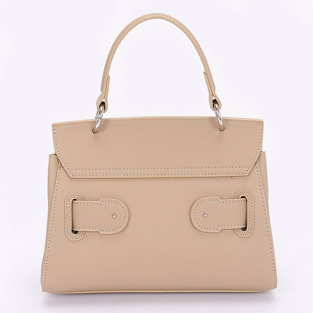 Faux Leather Top Handle Flap Bag